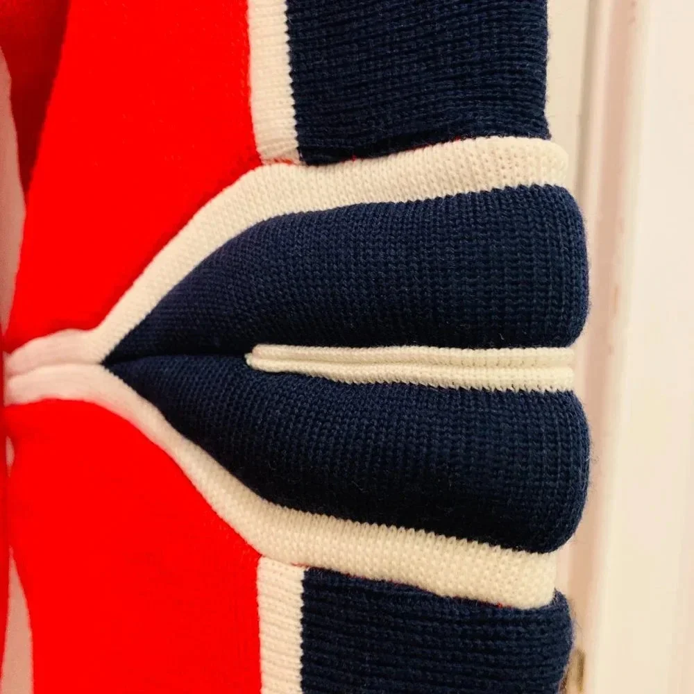 Vintage Meister Sweater Ski Acrylic Wool Blend Blue Navy Red 1/4 Zip Men MEDIUM - Picture 5 of 16